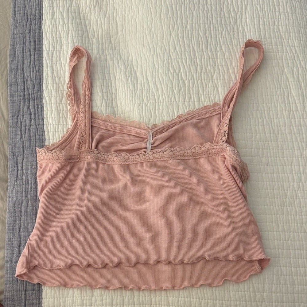 Pink Lace Trim Cami cropped tank - Picture 3 of 5
